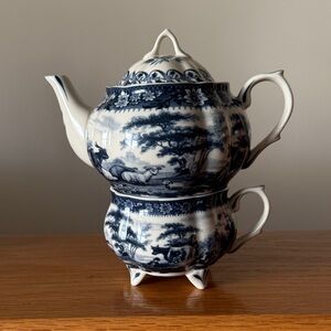 Vintage “Victoria Ware” Blue & White Porcelain Teapot Set